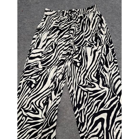 Rachel Zoe Wide Leg Bold Animal Print Pants Small Black Ivory Womens Pull On - Picture 3 of 10